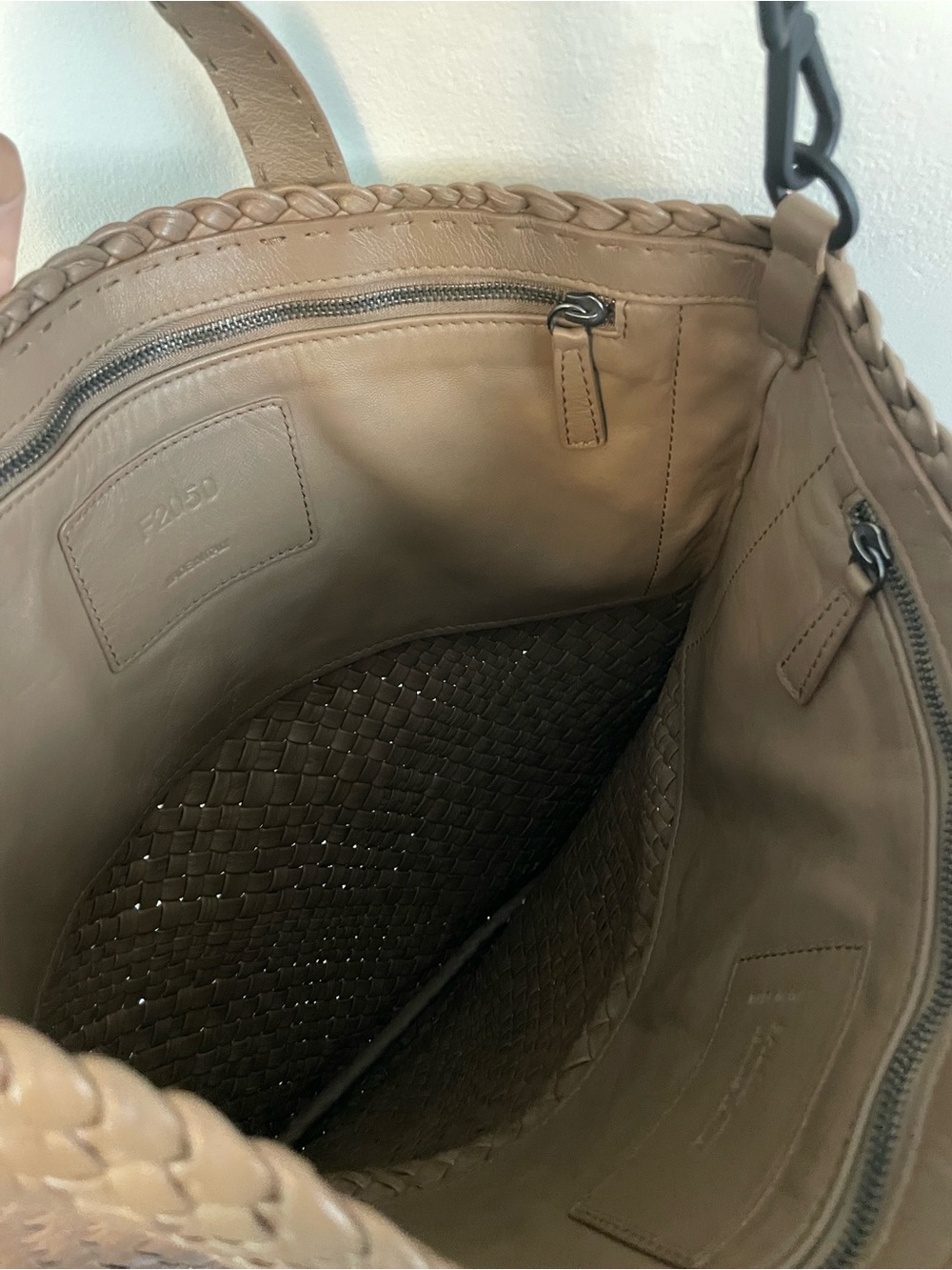 Falor Italian Leather Woven Brown Women's Bag - Picture 5 of 6